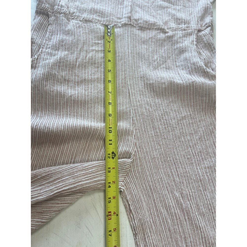 World Market Striped V-Neck Wide Leg Jumpsuit Beige Red S/M Boho Crinkle Pockets - Picture 8 of 10